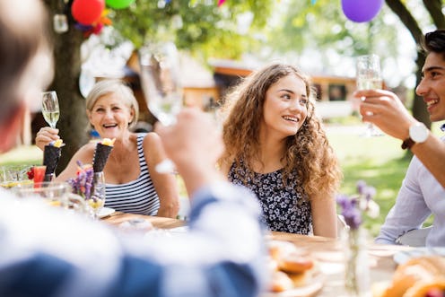 Family celebration or a garden party outside in the backyard.