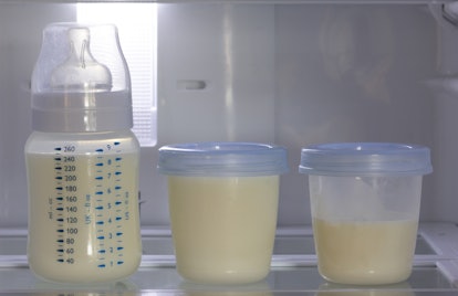 Breast milk storage stored in the back of the refrigerator