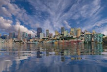 A view of San Francisco from the sea flooded from Global Warming and Climate Change