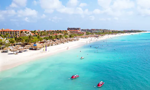 Aerial from Eagle beach on Aruba in the Caribbean