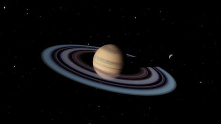 Exoplanet with rings gas giant Saturn planet (Elements of this image furnished by NASA)
