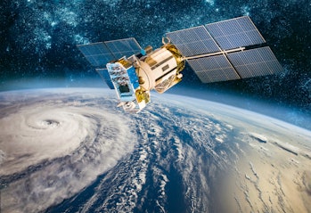 Space satellite monitoring from earth orbit weather from space, hurricane, Typhoon on planet earth. ...
