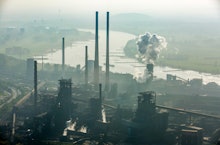 Steelworks ThyssenKrupp Steel, furnace on the Rhine, Schwelgern, Duisburg, Ruhr area, North Rhine-We...