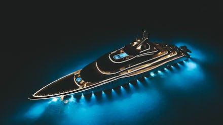 Yacht Anchored At Night