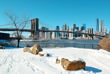 The Brookyln Bridge in New York City in the winter is a great snow proposal location.