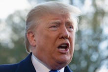 United States President Donald Trump speaks to members of the media on the South Lawn of the White H...