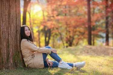 Young Girl in Autumn at Park Nami island South Korea