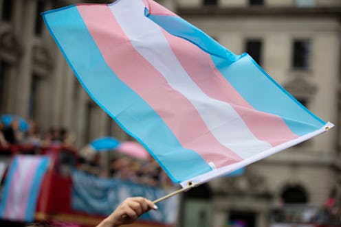 A transgender flag being waved at LGBT gay pride march