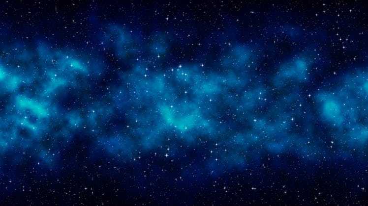 Night starry sky, blue space background with bright stars, nebula