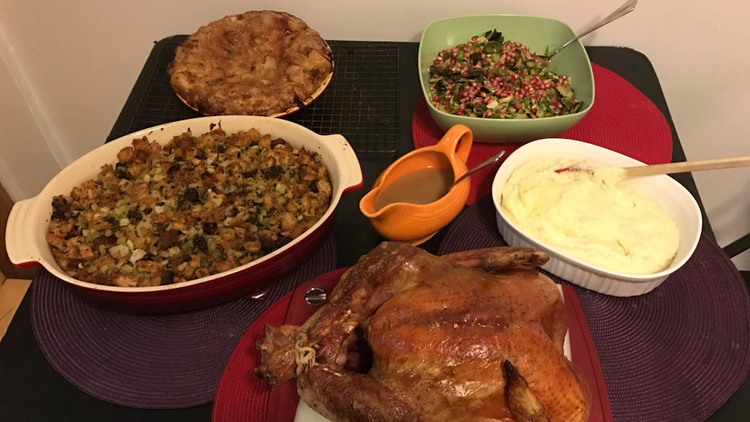 This, photo shows food from a Thanksgiving dinner from Martha & Marley Spoon in New York. For $120, ...