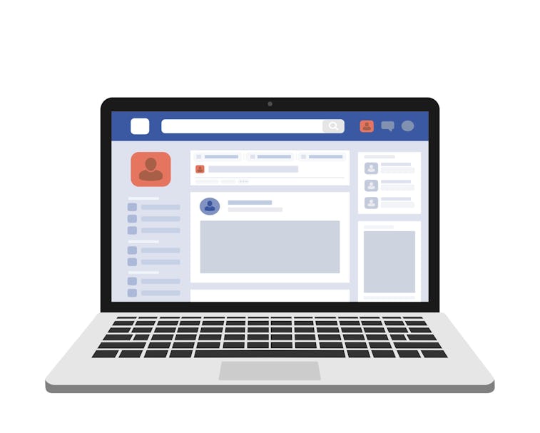 facebook web page, concept of Social Page Interface on the laptop macbook, social media vector illus...