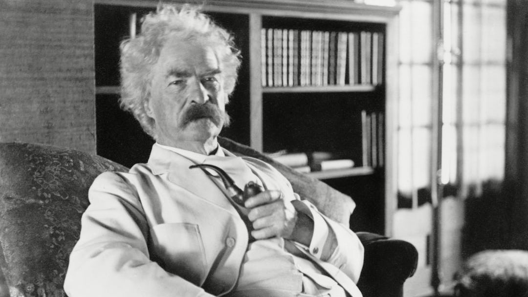 Mark Twain (aka Samuel Clemens), c. 1900-1910. He was partial to his white linen suits, and liked we...