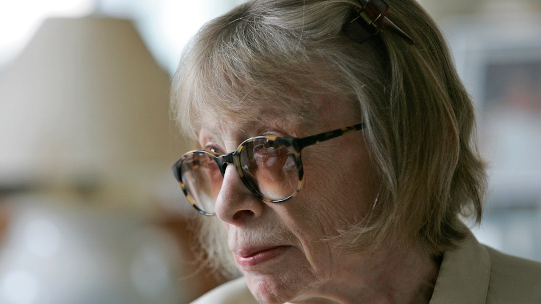 Joan Didion Author Joan Didion considers a question in her New York apartment, while being interview...