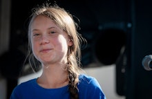 Greta Thunberg addresses the crowd at the Youth Climate Strike in Los Angeles, California, USA, 01 N...