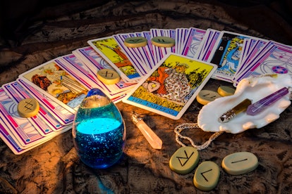 Tarot cards by candlelight in the evening