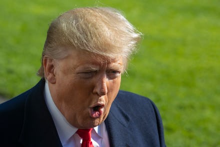 President Donald Trump speaks to members of the media on the South Lawn of the White House, in Washi...