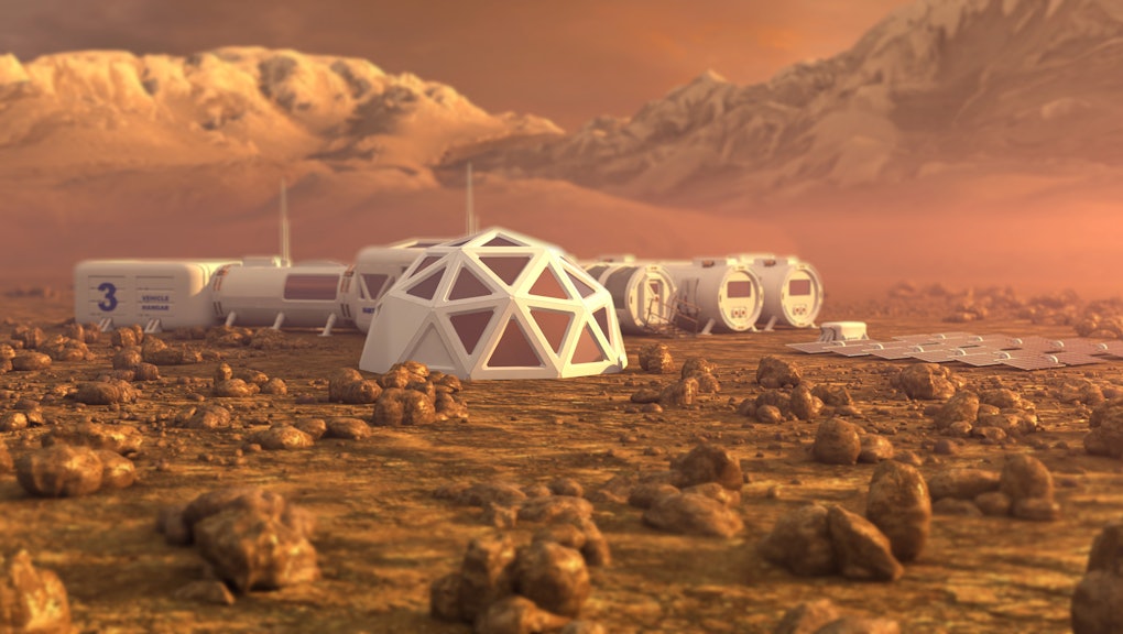 Mars planet satellite station orbit base martian colony space landscape. Elements of this image furnished by NASA.