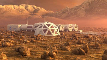 Mars planet satellite station orbit base martian colony space landscape. Elements of this image furn...