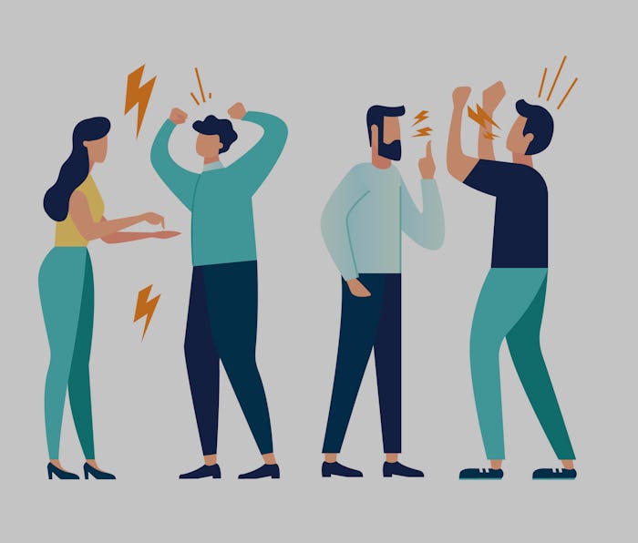 vector illustration design concept on white background. a set of a couple of people quarrel and swea...