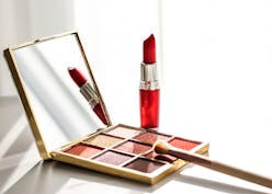 Cosmetic branding, girly and glamour concept - Cosmetics, makeup products set on marble vanity table...