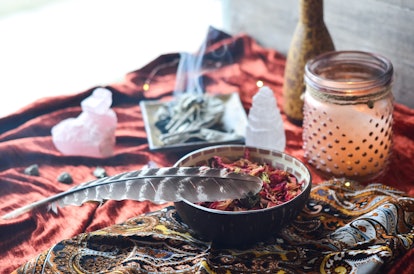 Sacred Space with sage and crystals