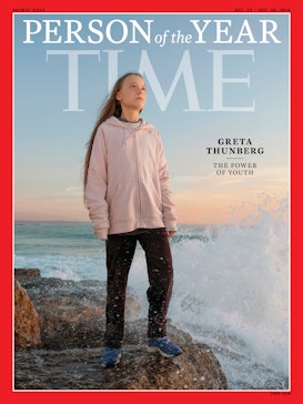 Handout image released by TIME Magazine showing Greta Thunberg on the cover as photographed by Evgen...