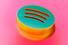 Gold Spotify Icon on Candy Style Pink Background With Focus. 3D Illustration of Audio, Audio Streami...