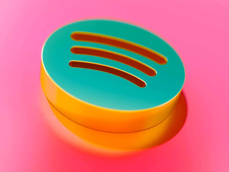 Gold Spotify Icon on Candy Style Pink Background With Focus. 3D Illustration of Audio, Audio Streami...