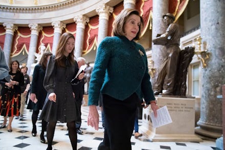 Speaker of the House Nancy Pelosi, D-Calif., walks to attend a health care event at the Capitol in W...