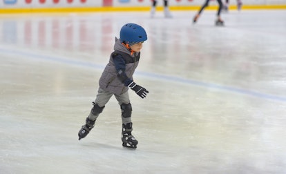 No matter where you ice skate, experts suggest putting your child in safety equipment like a helmet ...