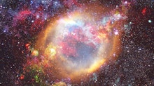 The explosion supernova. Bright Star Nebula. Distant galaxy. New Year fireworks. Abstract image. Ele...