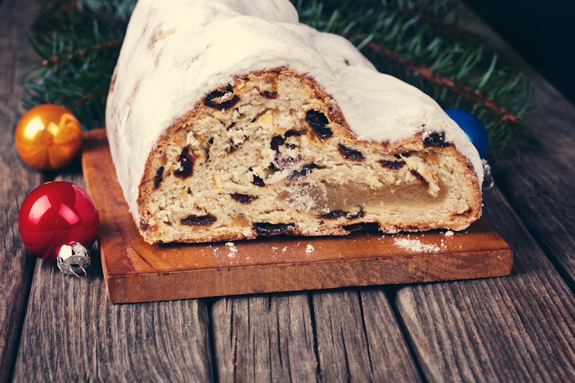 Christmas stollen on cutting board