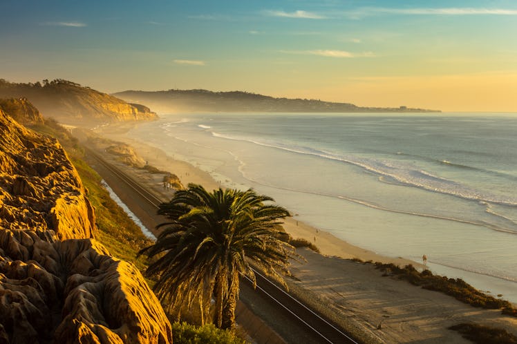 Sunset and marine layer at the Terry Pine beach, San Diego California, facing La Jolla city 