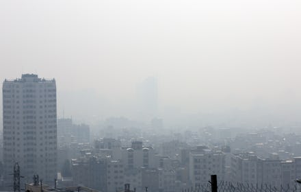 A general view shows smog obscures buildings in Tehran, Iran, 15 December 2019. Reports state Tehran...