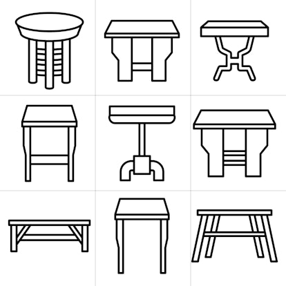 desk and table icons line design set