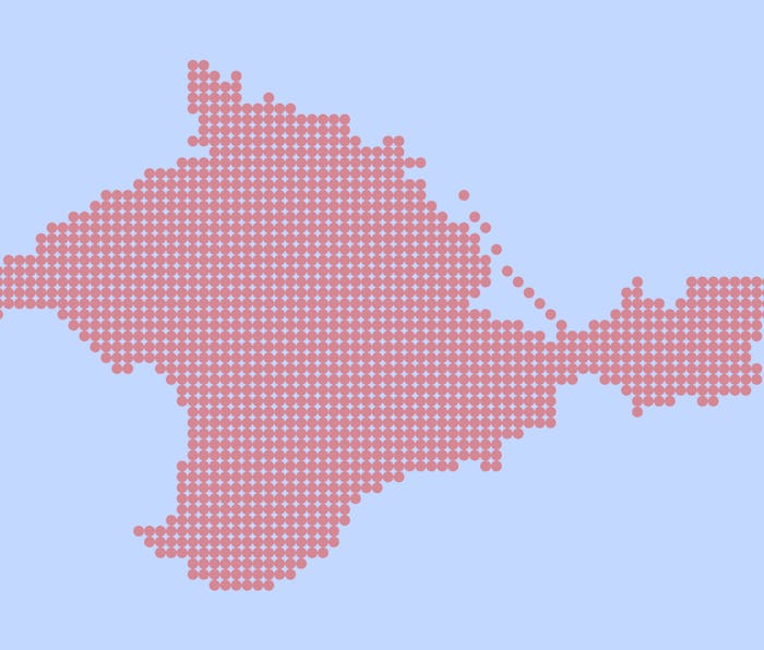 Abstract map of Crimea from round dots. Ukraine (de jure): Autonomous Republic of Crimea. Russia (de...