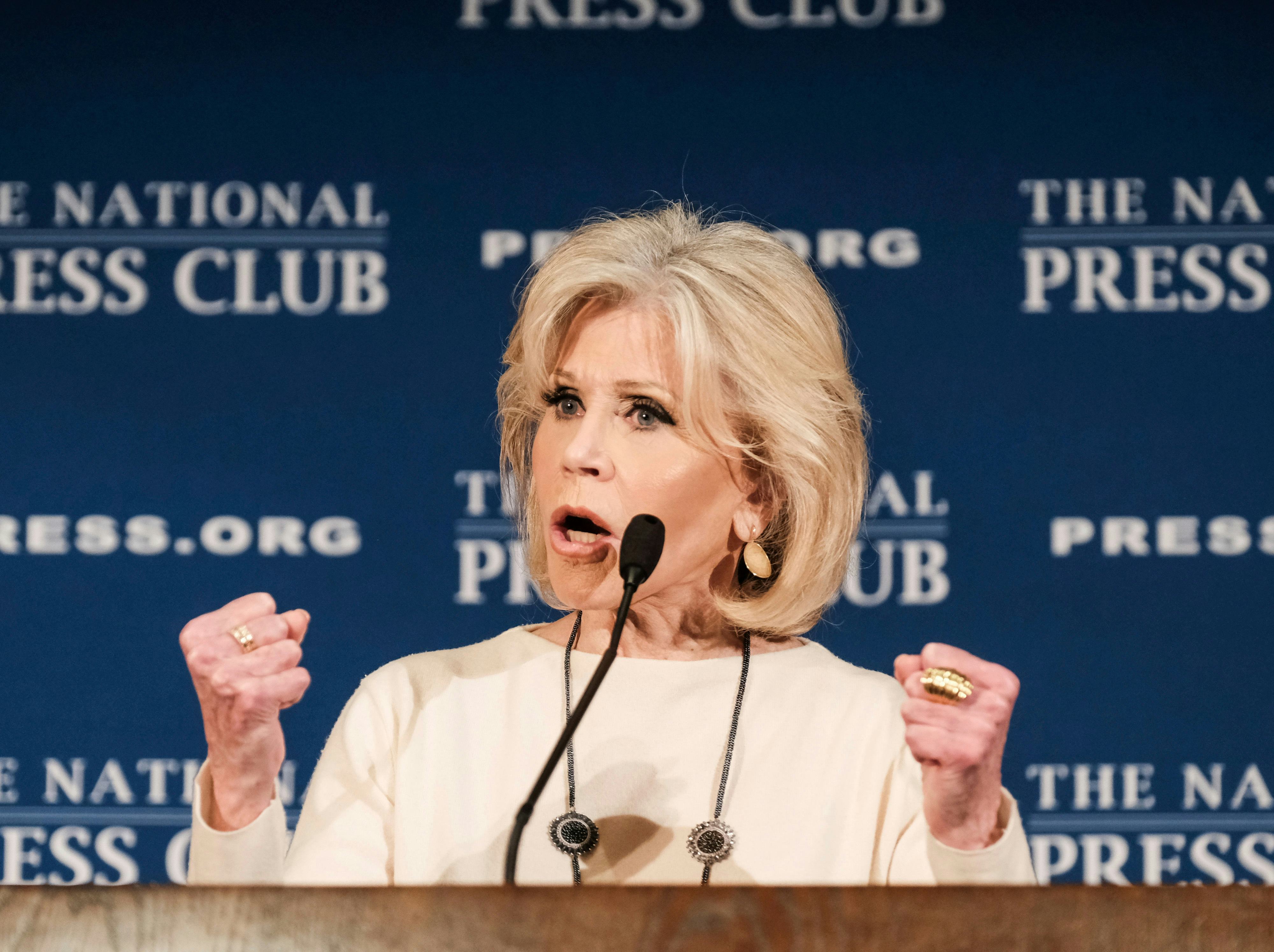 Actress and activist Jane Fonda speaks at an event at the National Press Club, in Washington