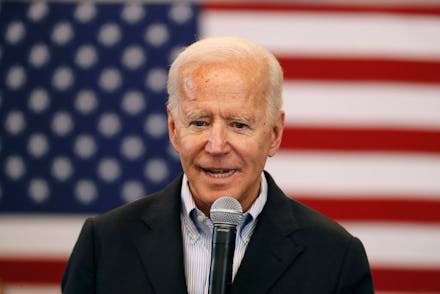 Democratic presidential candidate former U.S. Vice President Joe Biden speaks to local residents dur...