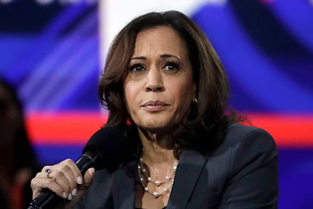 Sen. Kamala Harris, D-Calif., speaks during a presidential forum at the California Democratic Party'...