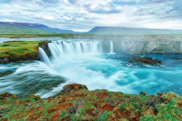 Godafoss waterfall, Iceland. Amazing long exposure scenery of famous landmark in Iceland - waterfall...