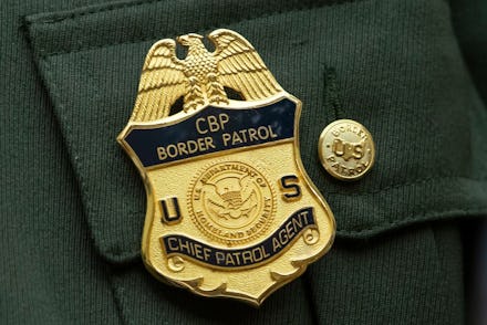 The badge of Brian Hastings, chief of Law Enforcement Operations at the US Border Patrol, as he test...