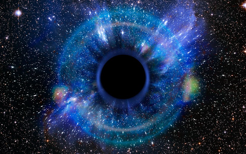 Stars are collapsing in a deep black hole, attracted by the huge gravitational field. The black hole...