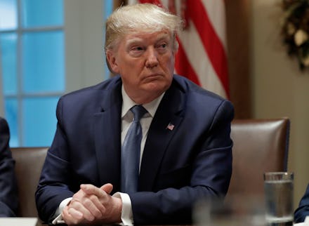 President Donald Trump listens during a roundtable on school choice in the Cabinet Room of the White...