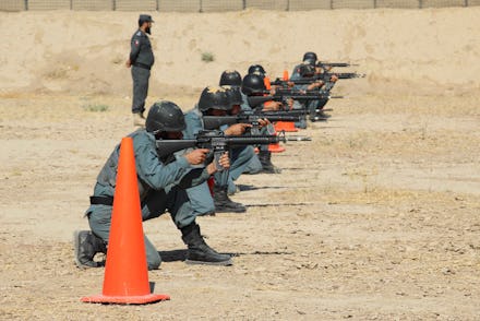 Afghan policemen attend a training session in Kandahar, Afghanistan, 21 October 2019. According to t...