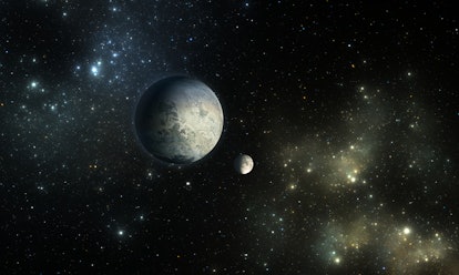 Exoplanets or Extrasolar planet with stars on nebula background, 3D illustration