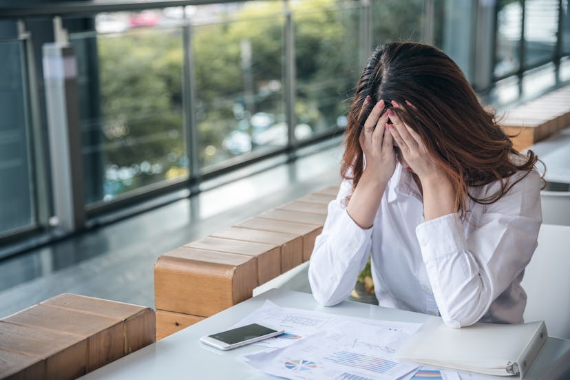 Portraits of beautiful asian woman stressed from work.
anxiety in adult cause to depression and a pr...