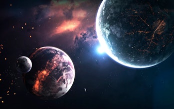 Deep space planets, science fiction imagination of cosmos landscape. Elements of this image furnishe...