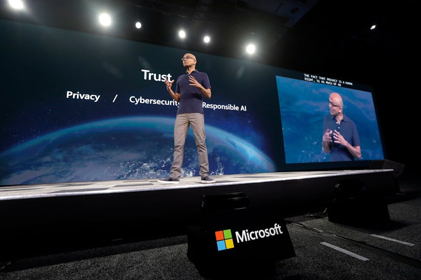 Microsoft CEO Satya Nadella delivers the keynote address at Build, the company's annual conference f...