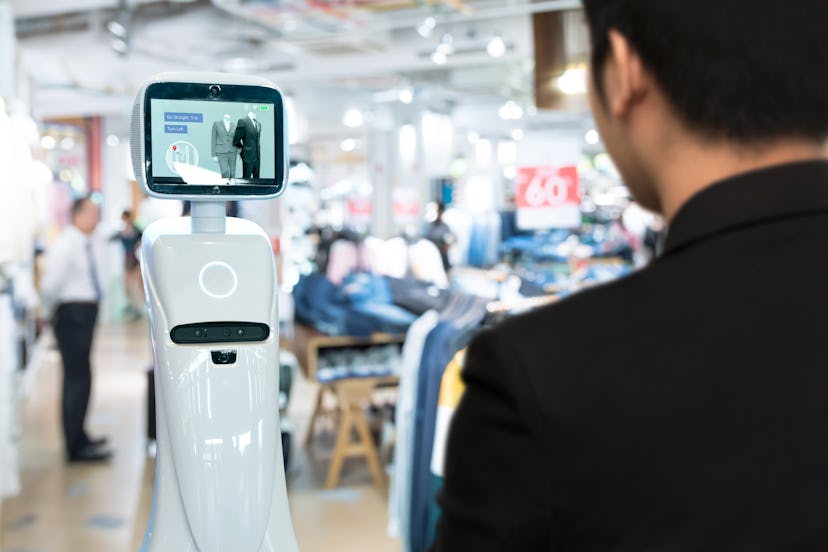 Robotics Trends technology , smart retail business concept. Autonomous personal assistant robot for ...