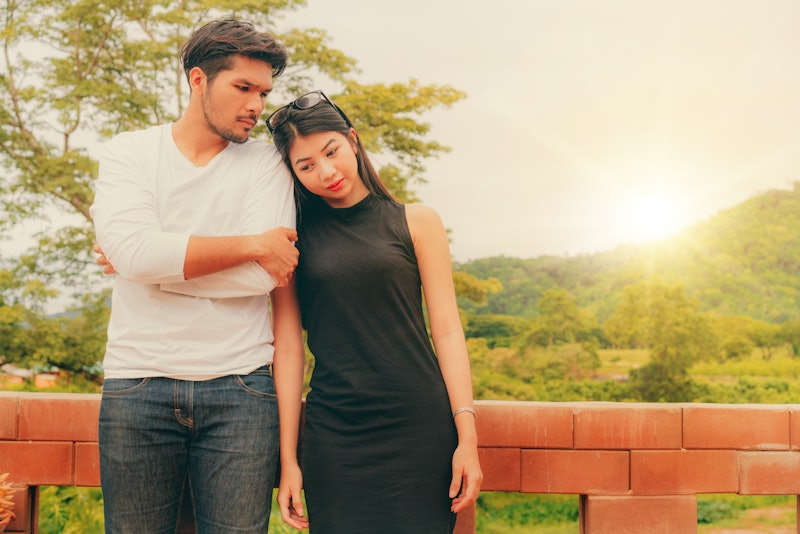 Unhappy couple of man and woman. Bad marriage and problem concept.